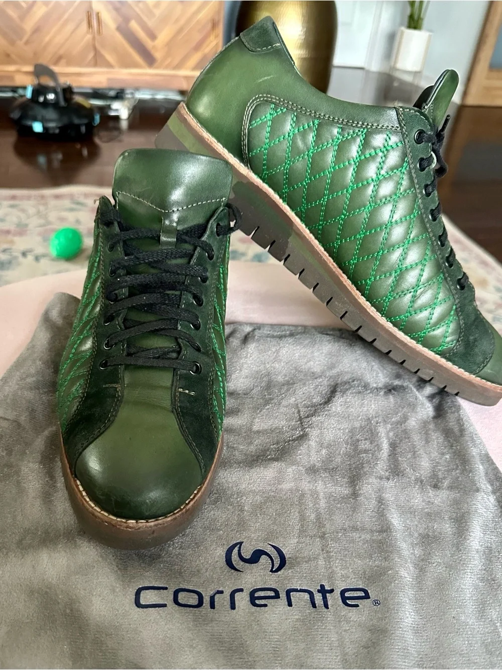 Corrente Green Leather Quilted Sneakers Men’s Designer Shoes C21201-4005